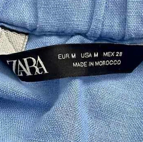 Zara Dress Linen Cotton Blend Blue Off the Shoulder Bell Sleeve Coastal Size M - Picture 4 of 6